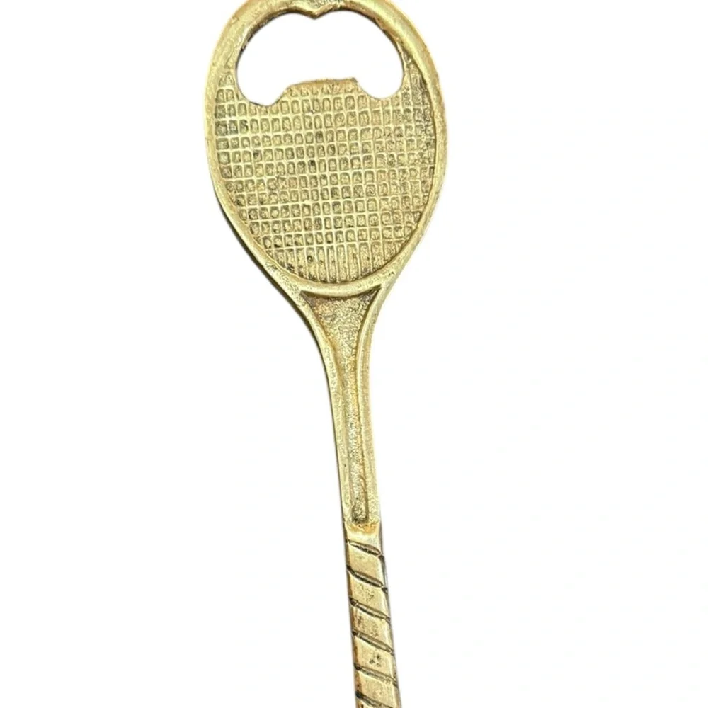 VTG MCM Gold Tennis Racket Bottle Opener brass heavy duty bartender gift